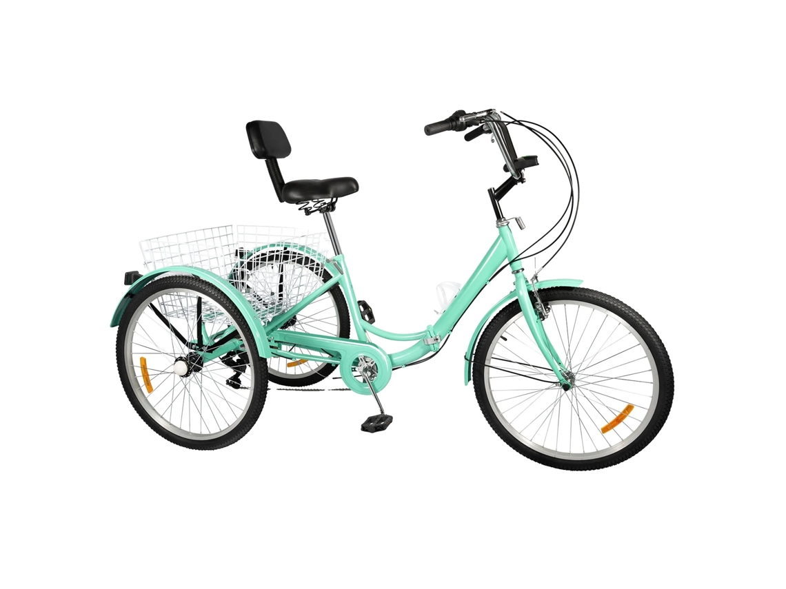 Triciclo para adultos de 24 pulgadas, altura del asiento ajustable, transmisión de 7 velocidades, OEM verde