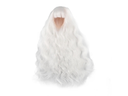Peluca Larga Rizada Para Muñeca Con Flequillo Liso, Para Cabello De 18,5 A 21 Cm De Circunferencia, Color Blanco.