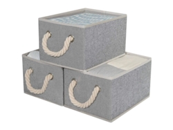 2026-canastos De Almacenamiento Medianos Para Estantes, Organizadores Rectangulares Plegables Con Asas, 3 Paquetes, Gris