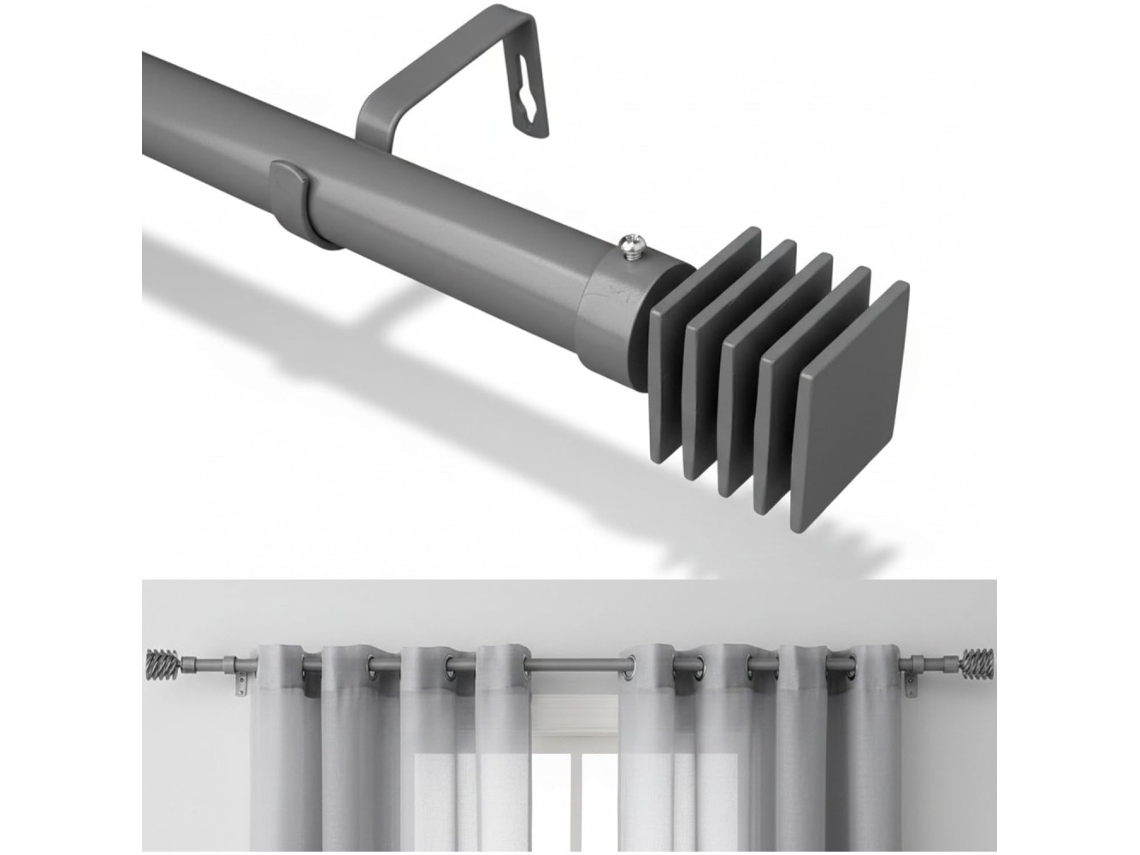 Barra De Cortina Extensibles 160-300cm, Diámetro 28mm Con Pomos Cortinero Con 16 Ojales, 3 Soportes Tacos Y Tornillos (gris)