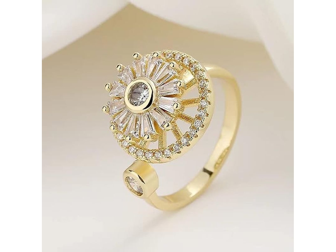2026-anillo Giratorio De Cristal Dorado Para Aliviar Ansiedad Piedra Natural Ajustable