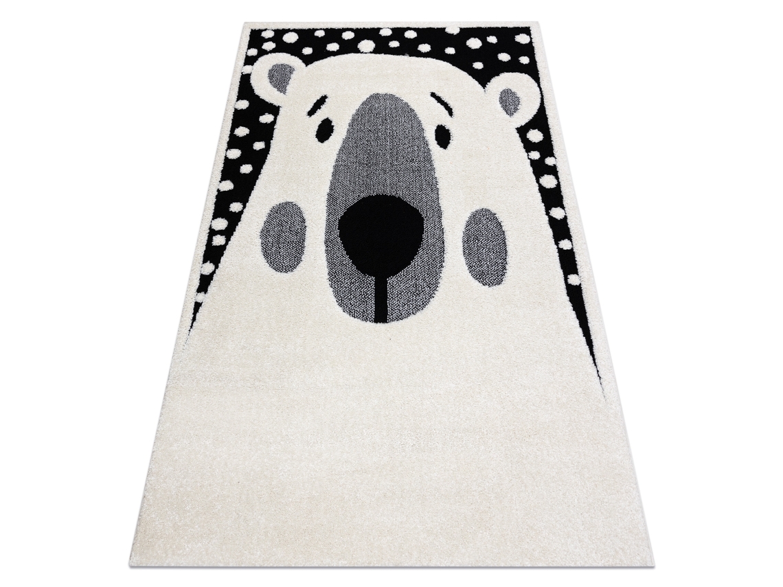 Alfombra Infantil Moderna Joy Teddy Oso, Para Niños - Estructura Dos Niveles de Vellón Crema/Negro (120 x 170 cm)
