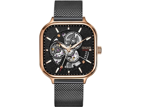 VEANXIN Reloj de pulsera para hombre con correa de malla cuadrada hueca impermeable-Rosa negra dorada
