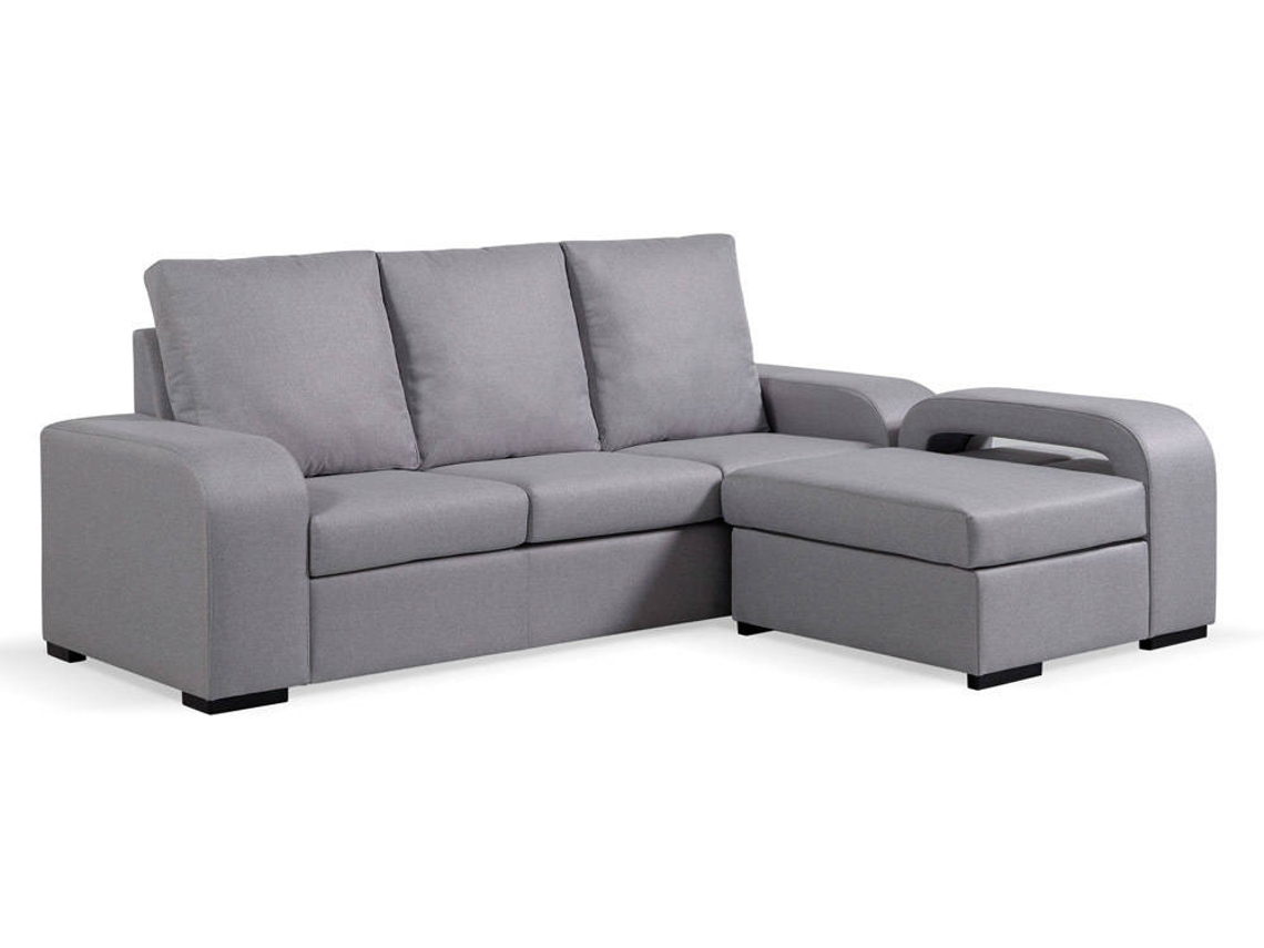 Sofá Chaise Longue BAZAR MONDIALE Madrid (Gris - Madera, Poliéster - 230x85x95 cm)