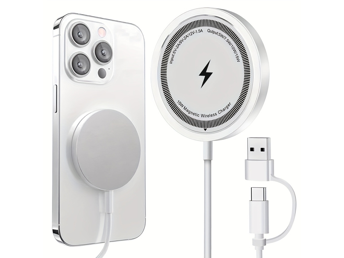 Cargador Inalámbrico Magnético De 15 W Para Iphone, Carga Inalámbrica Magsafe, Con Cubierta Trasera De Inducción Integrada.