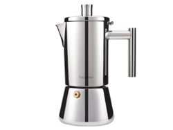 Cafetera italiana de acero inoxidable con acabado en madera de arce, ideal para espresso, capacidad para 6 tazas (300ml).