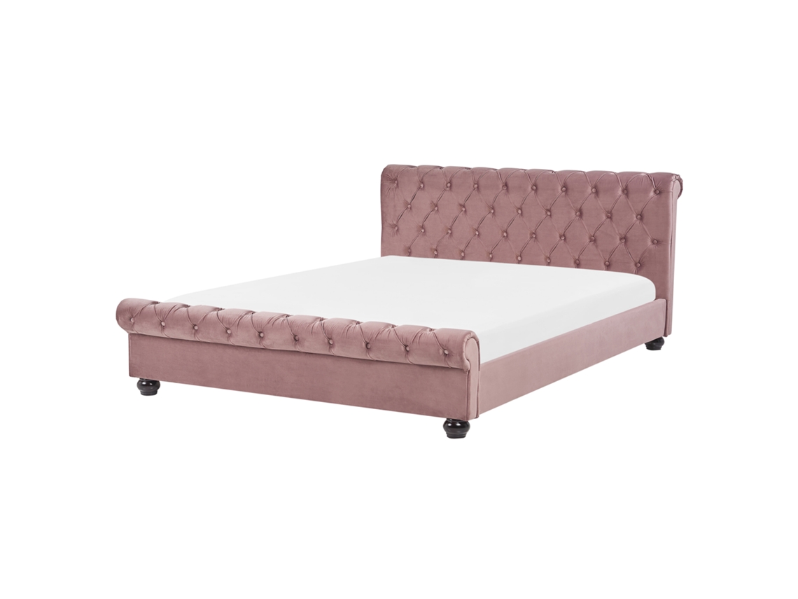 Cama de agua BELIANI Avallon de Terciopelo Rosa 172x233x94