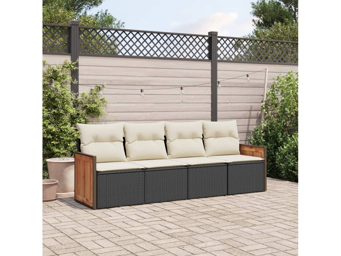Conjunto de sofás de jardín de 4 piezas DKD Home Decor con cojines de mimbre negros
