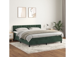 Cama Box Spring Con Colchón Terciopelo Verde Oscuro 160x200 Cm