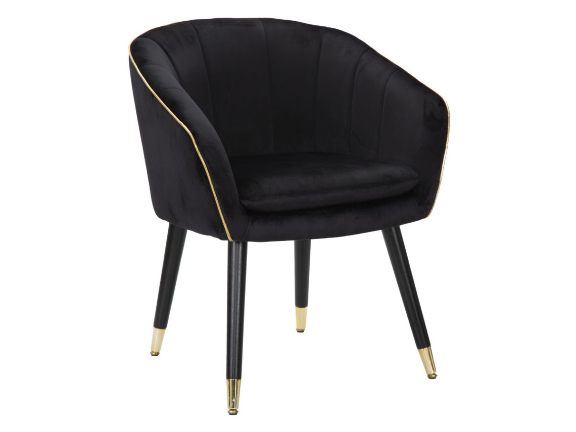 Sillón Paris Glam Negro Y Dorado - Sillón Tapizado En Tela Con Patas De Madera Negra Y Detalles Dorados, Dimensiones 62x58x78 Cm