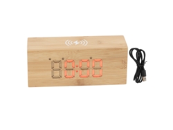 Reloj Despertador Madera Multifuncional Con Carga Inalámbrica Termómetro Led Digital Para Dormitorio