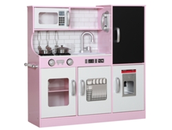 Juego De Cocina Con Pizarra, Teléfono Y Heladera Rosa, 84x27x81cm