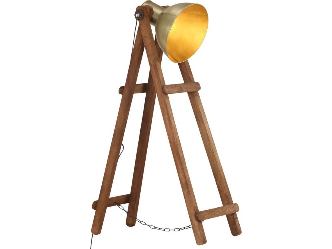 vidaXL Lámpara de pie madera maciza de mango latón E27
