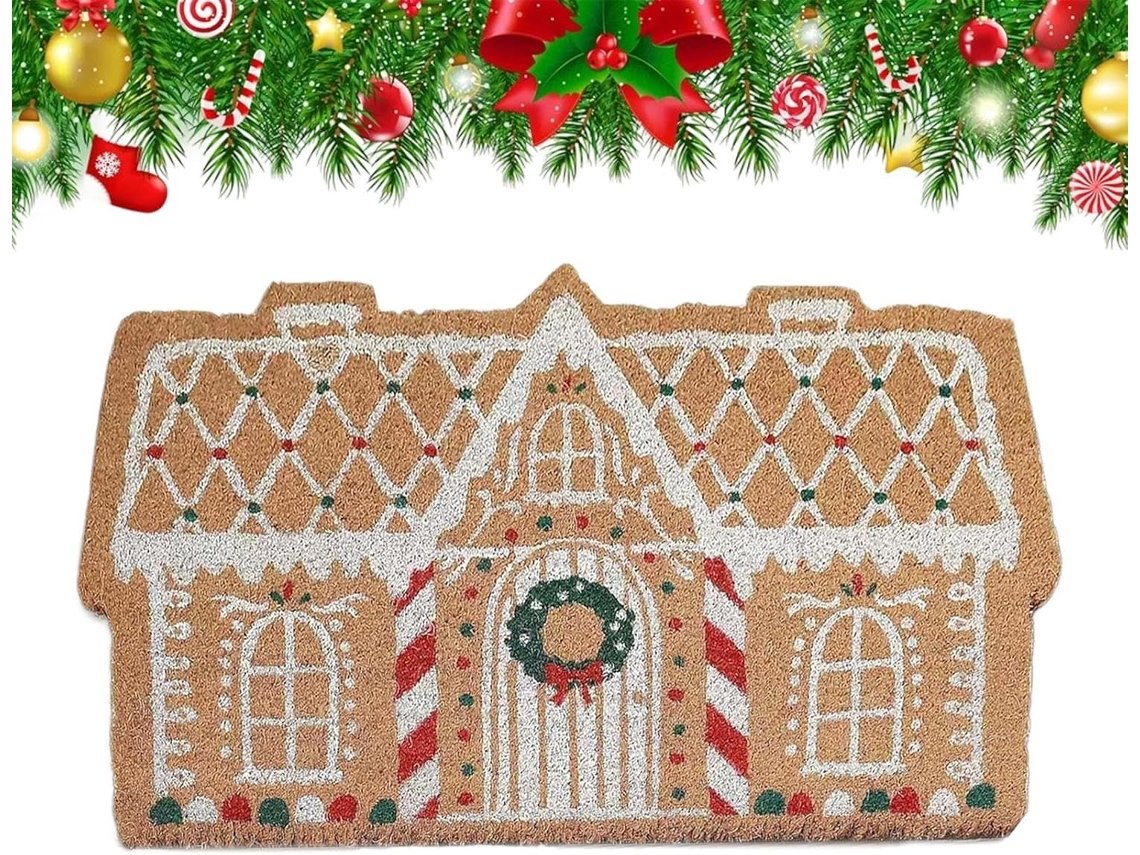 Felpudo Navideño | Decoración Antideslizante Con Forma De Casa De Jengibre, 81x51 Cm - Bienvenida Para Las Fiestas Al Aire Libre