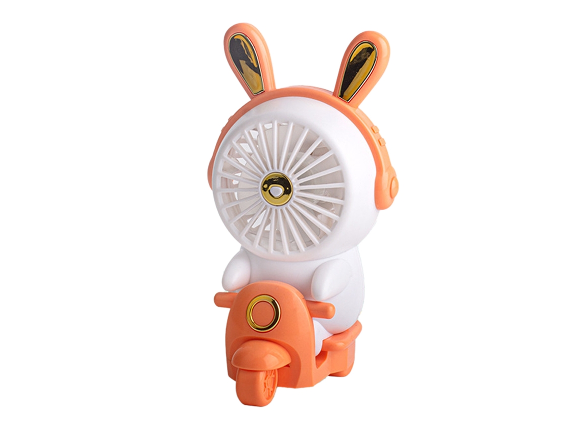 Ventilador portátil recargable con luz naranja y 2 velocidades.