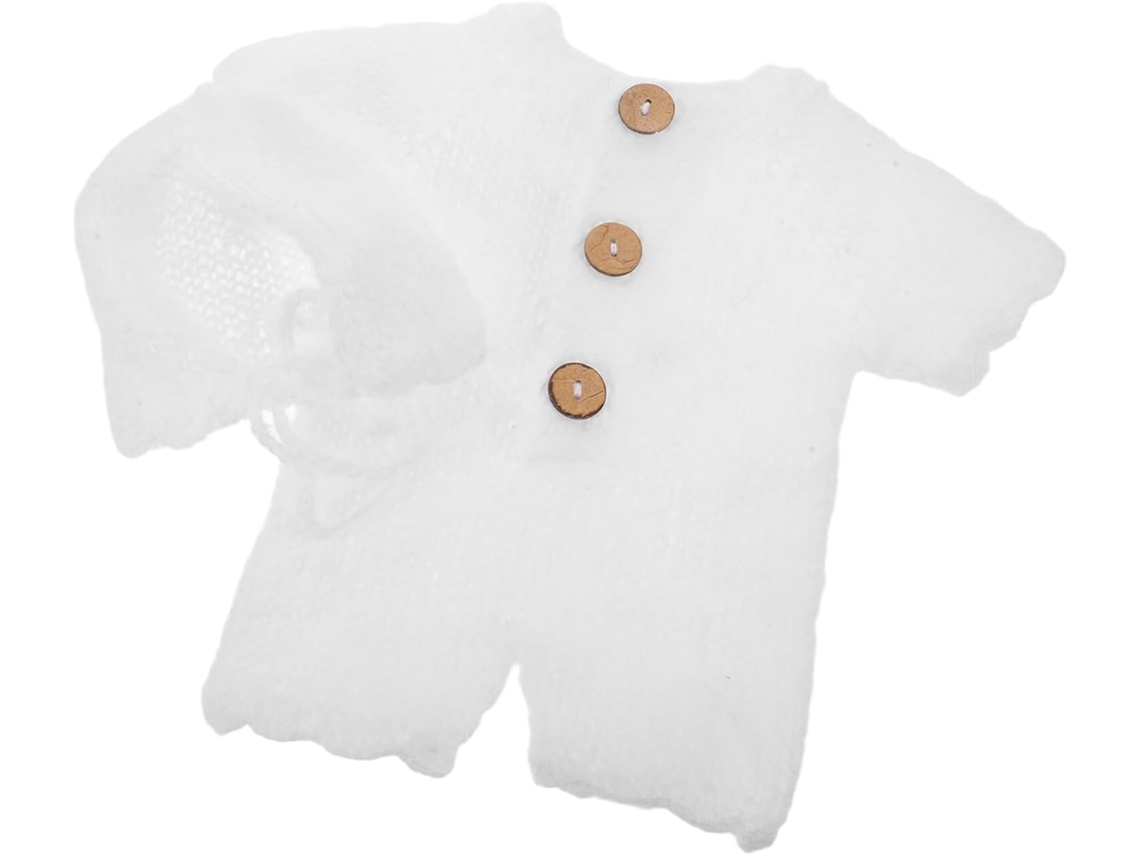 Conjunto De Bebê Tricotado À Mão Na Cor Branca, Incluindo Body E Gorro.