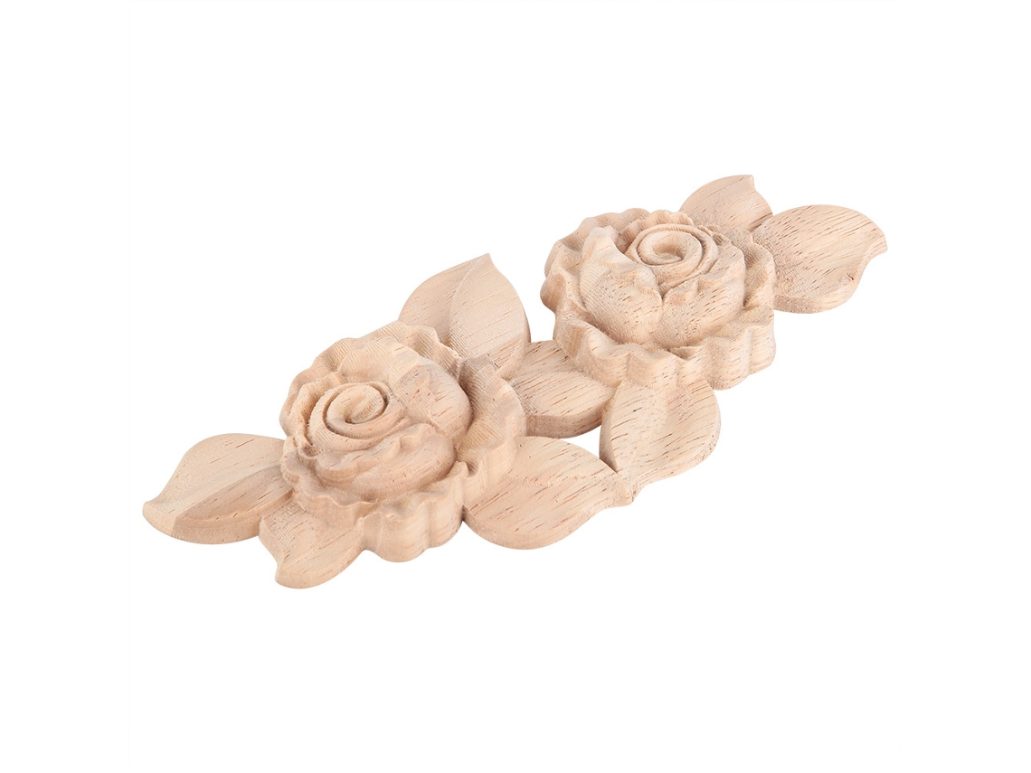 Primera aplicación de bordes de rosas talladas, de 16x6,5 cm, estilo europeo sobre madera sin pintar.