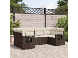 Conjunto de sofá de jardín de 6 piezas con cojines de mimbre marrón de DKD Home Decor
