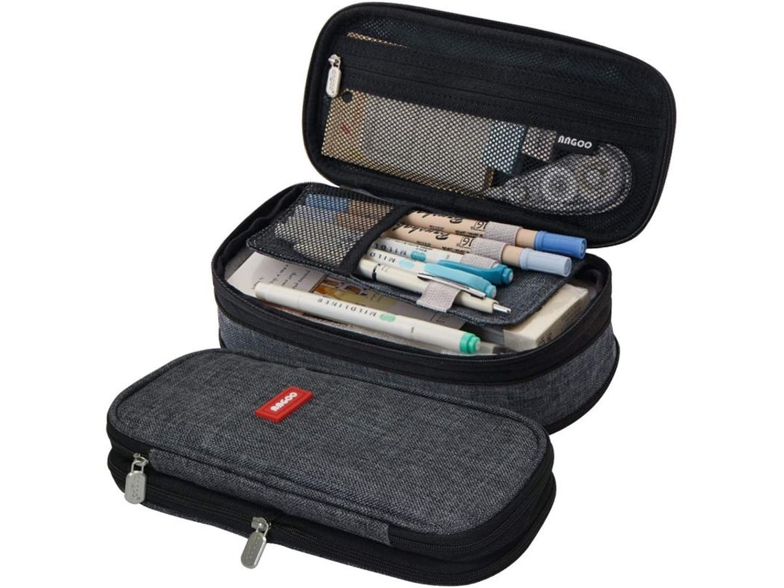 Estuche Para Lápices Expandible, Estuche De Gran Capacidad, Organizador De Útiles Escolares Para Niños Y Niñas, Gris, Negro