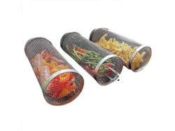 Cesta Giratoria De Acero Inoxidable Para Barbacoa, Ideal Para Verduras, Mariscos Y Patatas Fritas (20 Cm X 2 + 30 Cm X 1)