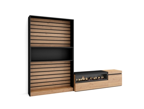 Muebles de Salón para TV 260x186x35cm Para TV hasta 65 Chimenea eléctrica Roble y negro