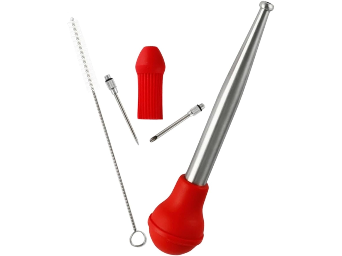 Inyector De Barbacoa Rojo Con Cabezal De Silicona Flexible Y Acero Inoxidable 304.
