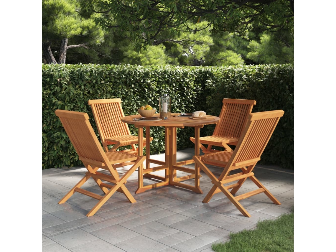 Juego de comedor plegable para exterior de 5 piezas de madera maciza de teca, DKD, decoración del hogar