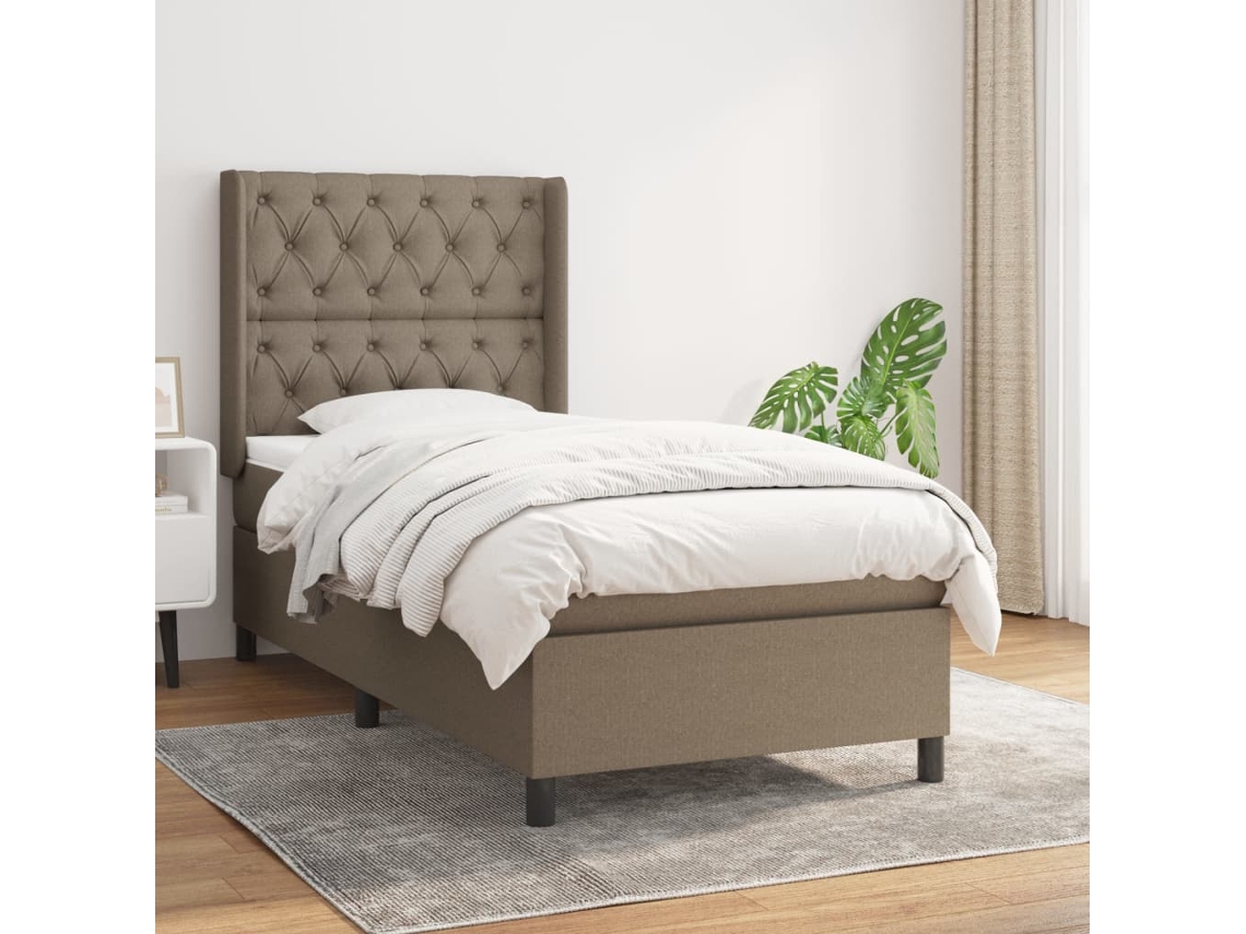 Cama Box Spring Con Colchón Tela Gris Taupe 80x200 Cm