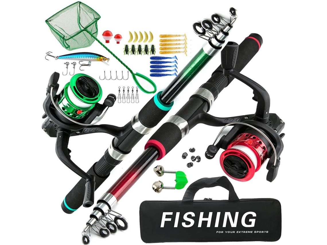 Kit De Pesca Para Principiantes Que Incluye Carrete Telescópico, Caña, Flotador, Cebo, Anzuelo Y Conector.