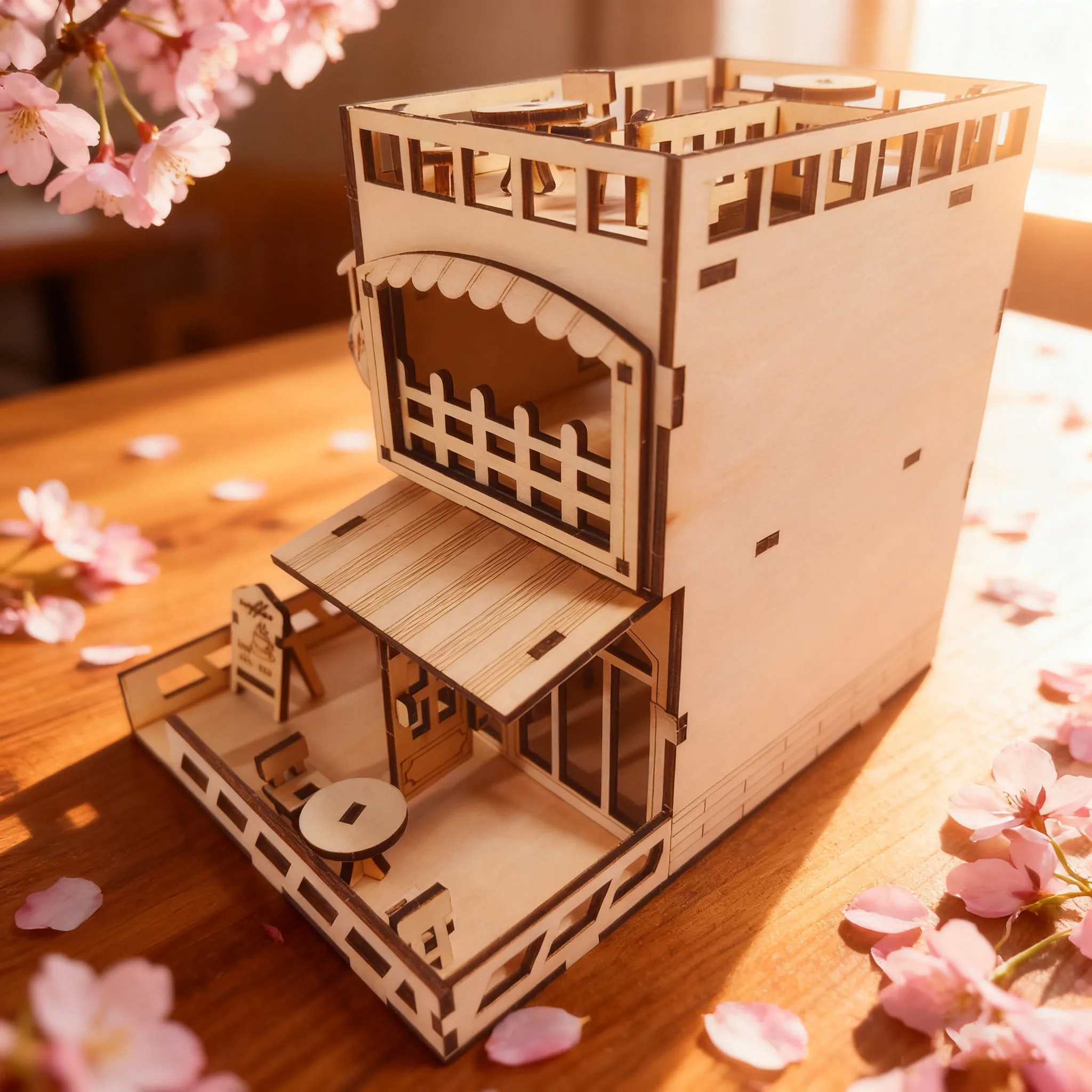Maqueta De Cafetería En Miniatura Para Armar, Rompecabezas De Madera 3d
