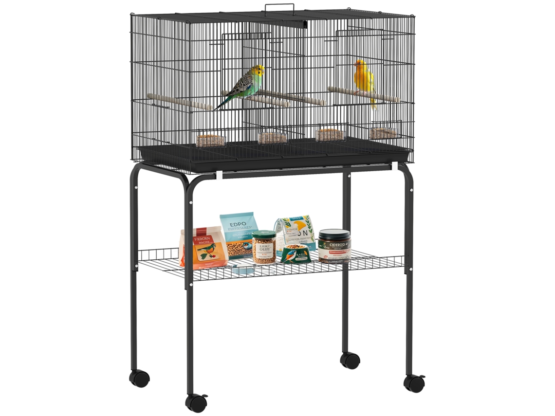Gaiola Pássaros Divisória 76x46x46/116 Cm Comedouros Preta
