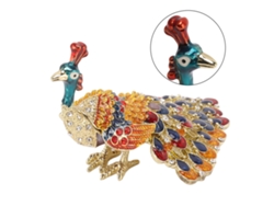 Joyero Con Forma De Pavo Real, Bisagra Pintada A Mano Y Diamantes De Imitación Para Joyería Y Decoración.