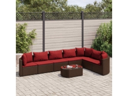 Conjunto de sofá de jardín de 8 piezas con cojines de mimbre marrón de DKD Home Decor