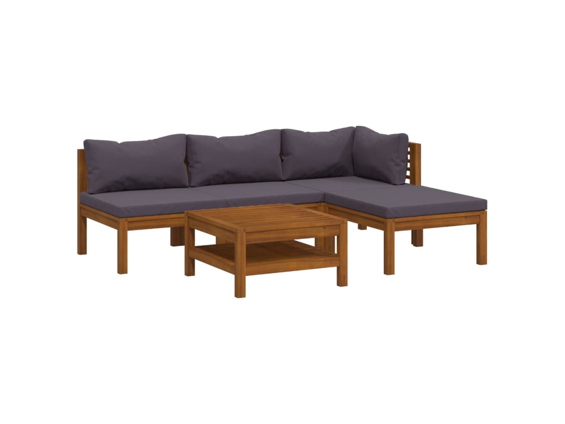vidaXL Muebles de jardín 5 pzas cojines madera maciza de acacia