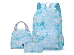 Mochila escolar de tres piezas, gran capacidad, azul estrella