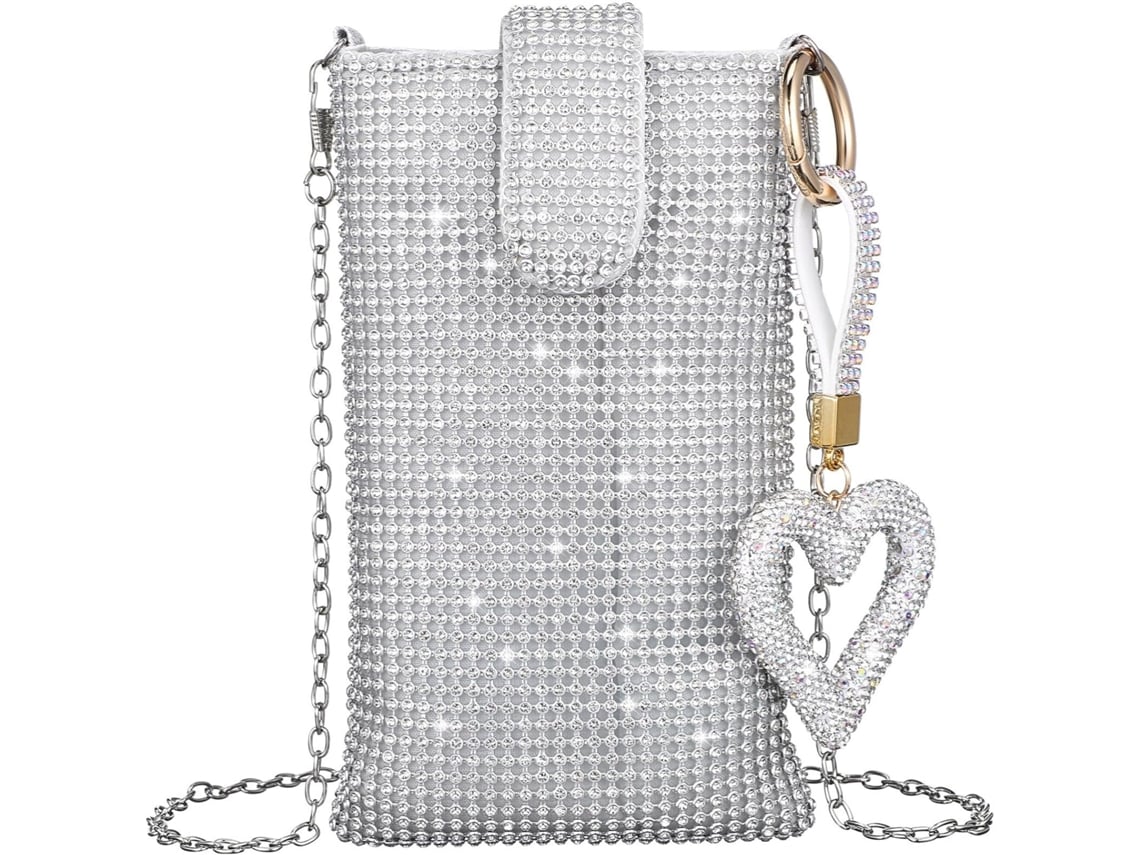 Bolso De Hombro Plateado Para Teléfono Móvil, Bolso De Noche Brillante Para Mujer, Para
