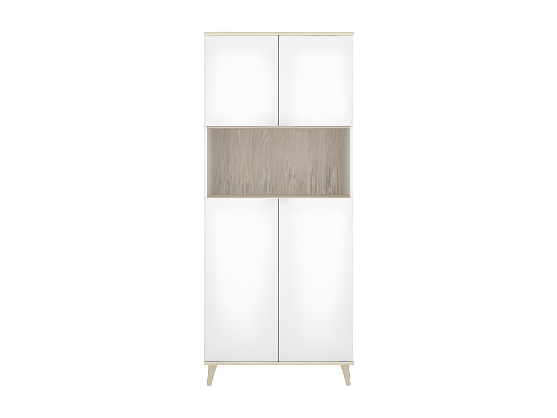 Mueble Auxiliar de Cocina DKIT Wok (Blanco/Natural - 191x80x40 cm)