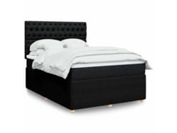 Cama Box Spring Con Colchón Tela Negro 140x190 Cm