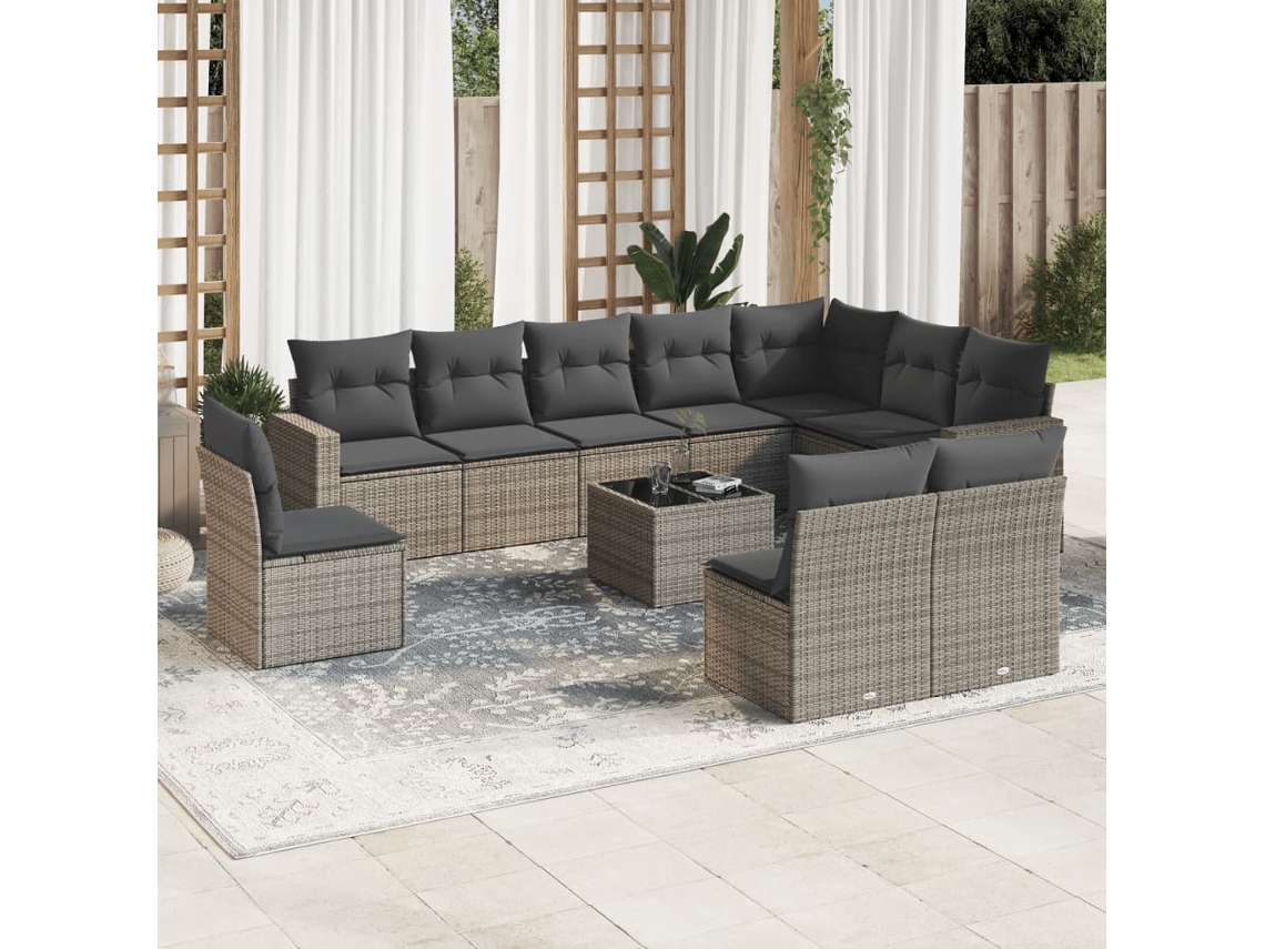Conjunto de sofá de jardín de 11 piezas con cojines, ratán gris, DKD Home Decor