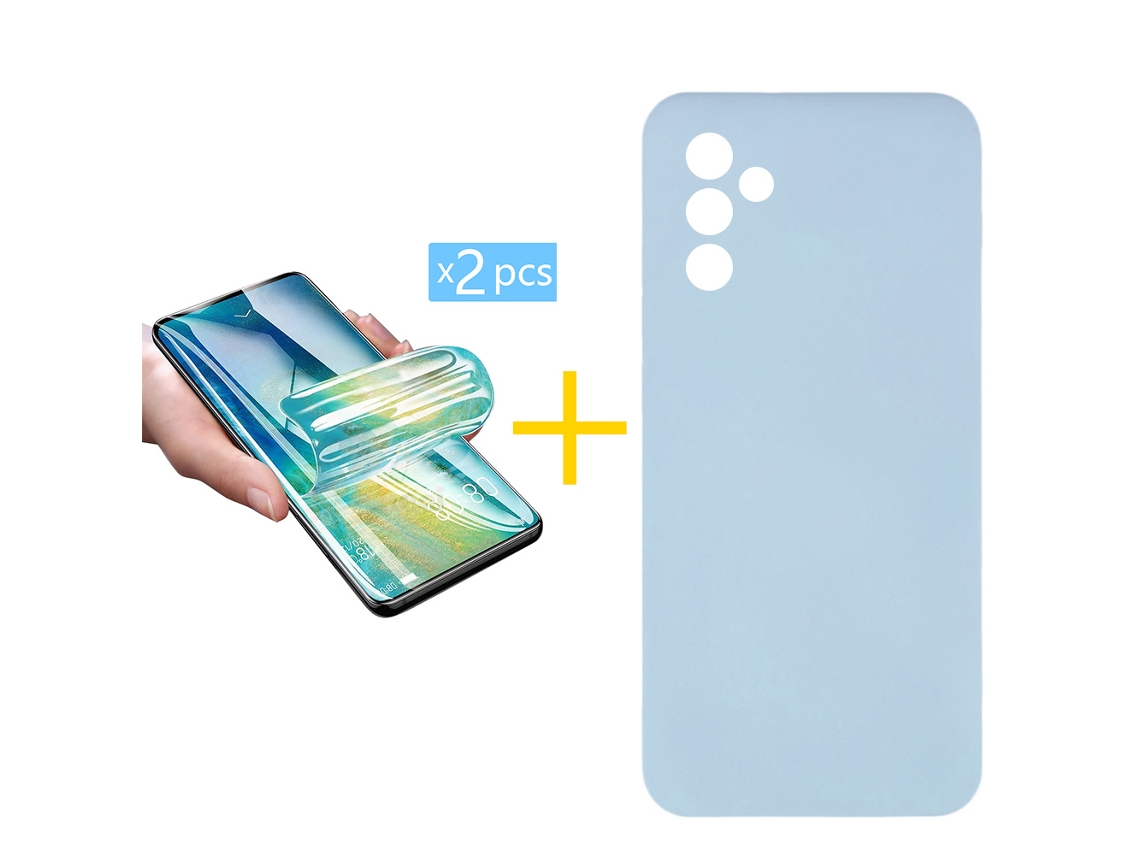 Pack 2 X Película de Vidrio Templado Hidrogel + Funda ACCETEL para Samsung Galaxy A16 5G Silicona Líquida Azul Claro