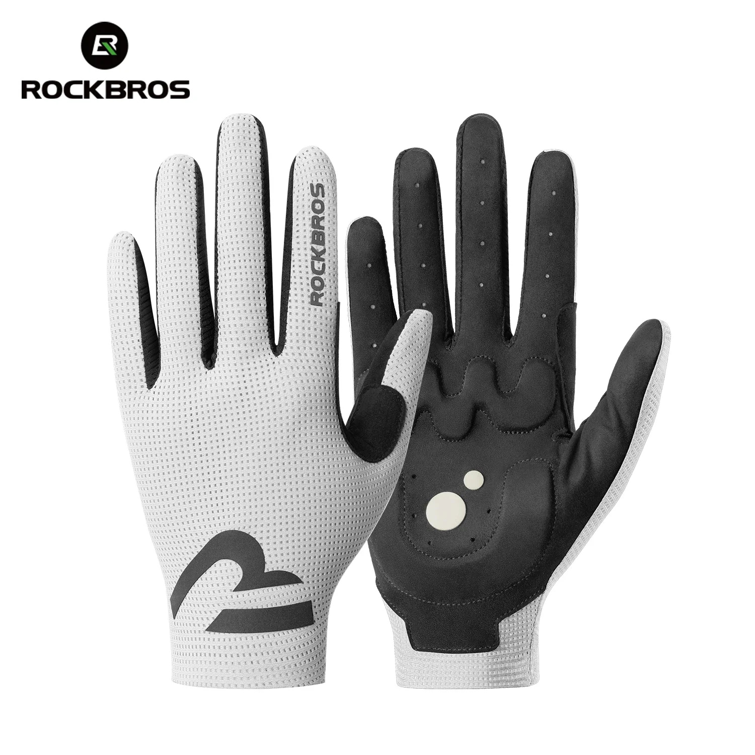(Blanco, XL) Guantes de ciclismo ligeros y transpirables de dedos completos con agarre antideslizante, absorción de impactos y acolchado SBR.