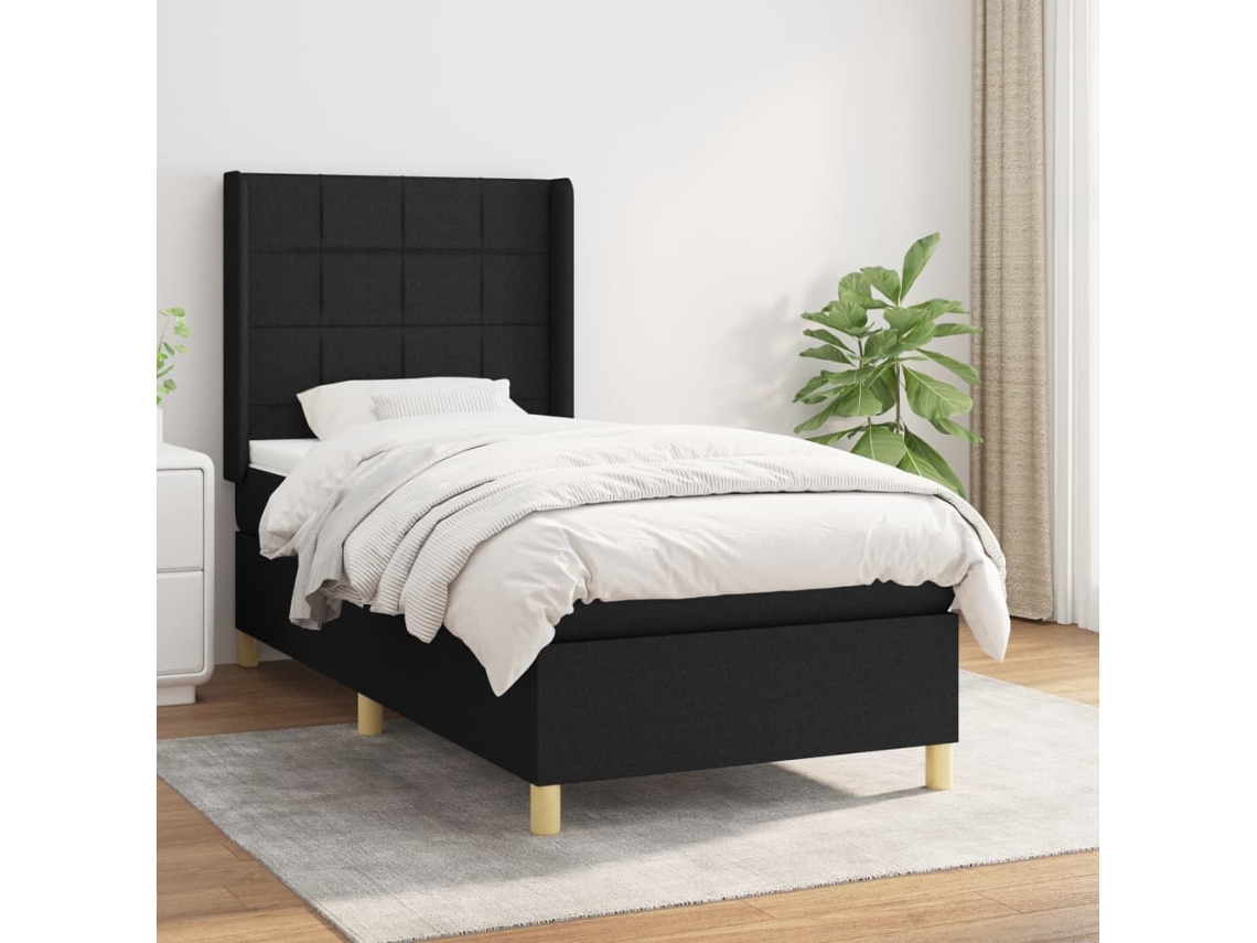 Cama Box Spring Con Colchón Tela Negro 90x200 Cm