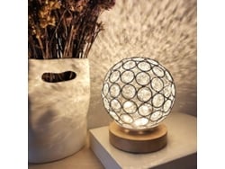 2026-27582-lámpara De Mesa Usb Cristal Plata Con Base De Madera Ajustable De Noche Moderna
