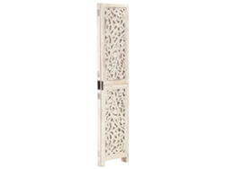 Biombo | Mampara de 3 paneles esculpida a mano de 120 x 165 cm en madera maciza de mango blanca Wsd764561 Adorable Home