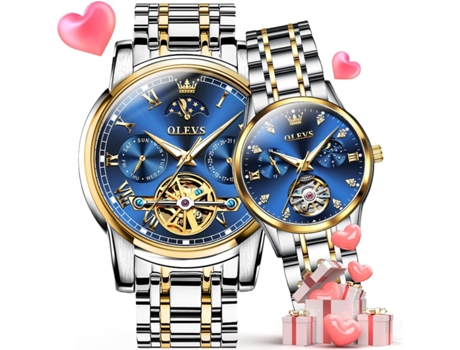VEANXIN Juego de relojes para parejas Reloj mecánico automático a juego(esfera azul)