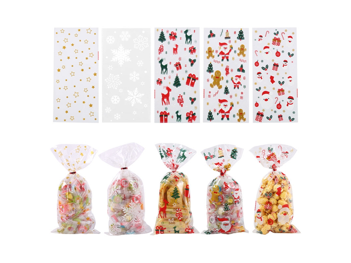 100 Bolsas Para Galletas Navideñas, Bolsas De Regalo De Plástico Transparente Para Navidad