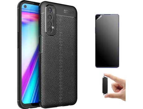 Kit Carcasa, Protector Y Soporte Realme 7 4G Ultimatte Rugged Leather Negro