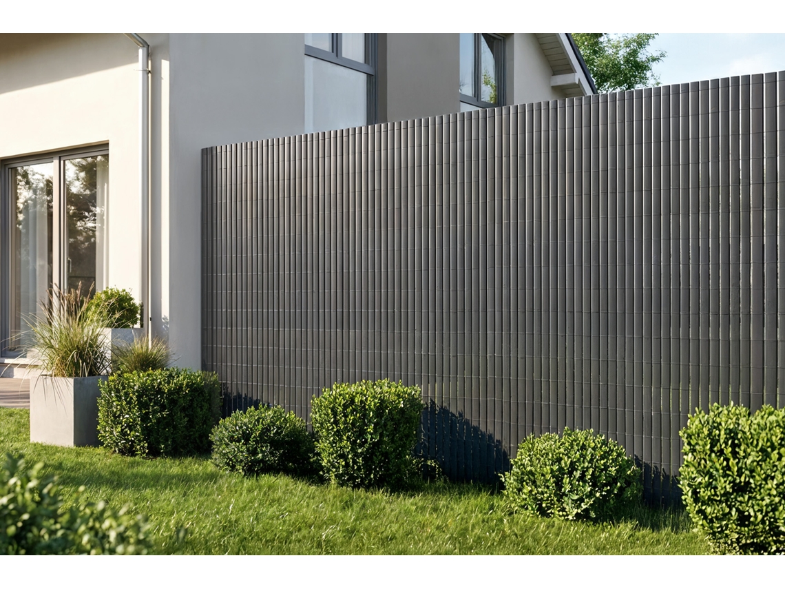 Pantalla de caña de PVC, 3 m de largo x 1,8 m de alto, gris antracita