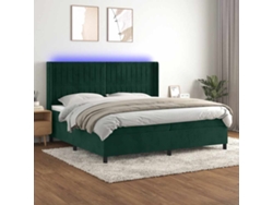 Syfax™ Cama Box Spring Colchón Y Led Terciopelo Verde Oscuro 200x200cm