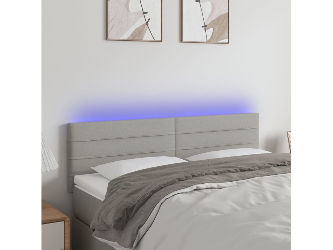 Cabecero Con Led De Tela Gris Claro 144x5x78/88 Cm